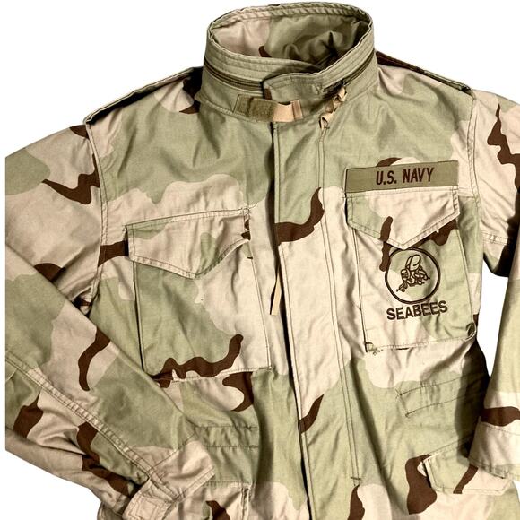 US Navy Seabees Vintage Field Jacket Mens Small Regular Desert Camo Cold Weather - Picture 1 of 14